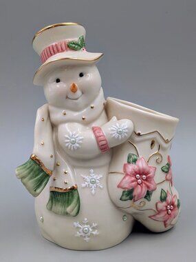 Vintage Lenox Petals and Pearls Snowman Figurine with Stocking